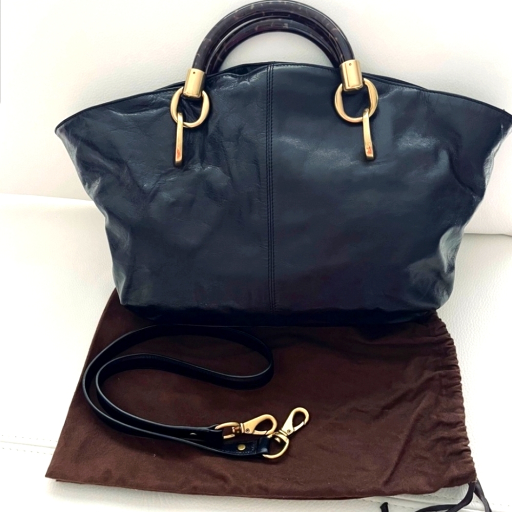 NEW! Elie Tahari Black Leather Bag w/ Tortoise Shell Handles